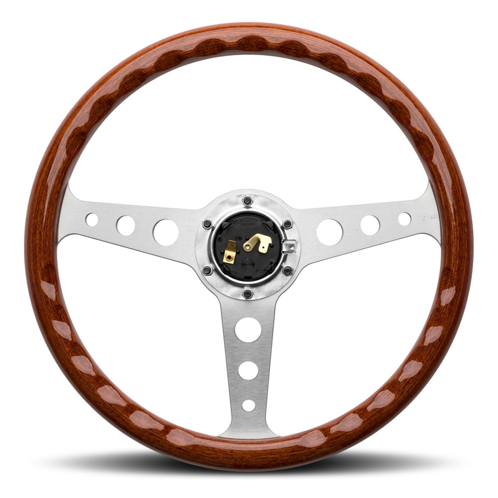 Momo Heritage Indy Mahogany Steering Wheel with Silver Spokes