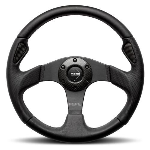 Momo Jet 320 Black Leather Steering Wheel with Carbon Inserts