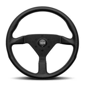 Momo Montecarlo 350 Black Leather Steering Wheel with Black Stitching