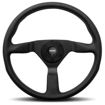 Momo Montecarlo 380 Black Leather Steering Wheel with Black Stitching