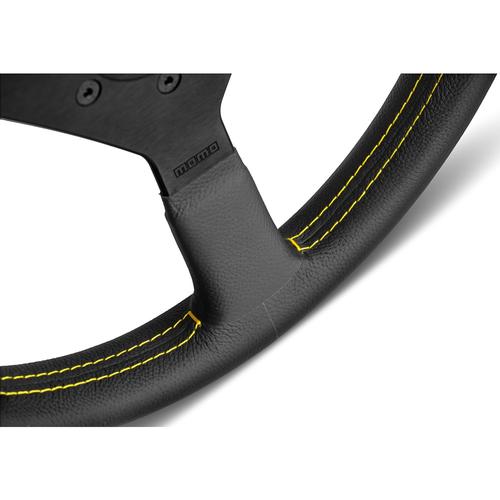 Momo Montecarlo Black Leather Steering Wheel with Yellow Stitching