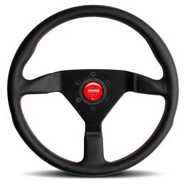 Momo Montecarlo Black Leather Steering Wheel with Red Stitching