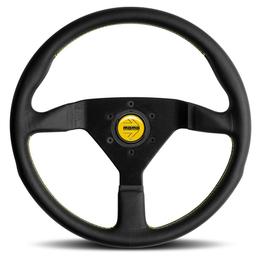 Momo Montecarlo Black Leather Steering Wheel with Yellow Stitching