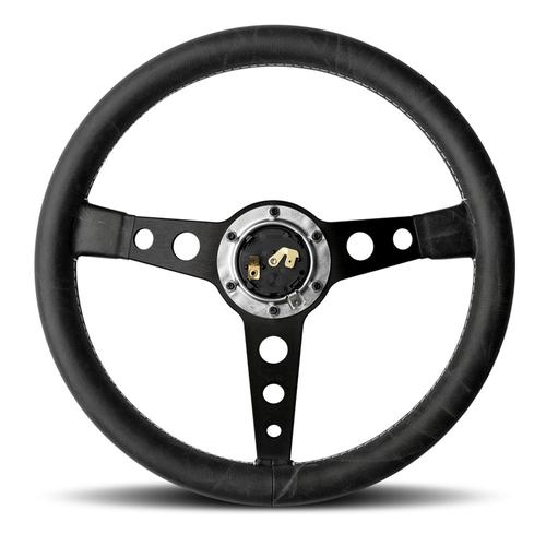 Momo Heritage Prototipo Black Leather Steering Wheel with Black Spokes