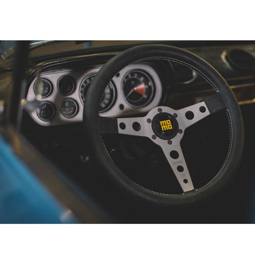 Momo Heritage Prototipo Black Leather Steering Wheel with Silver Spokes