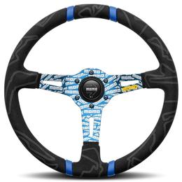 Momo Ultra Black Alcantara Steering Wheel with Blue Insert