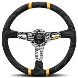 Momo Ultra Black Alcantara Steering Wheel with Yellow Insert