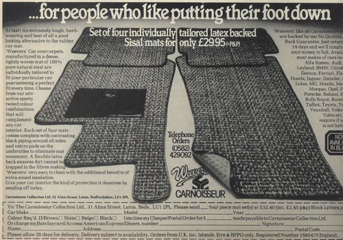 Early Weevers Car Mats ad from Carnoisseur Early Weevers Car Mats ad from Carnoisseur