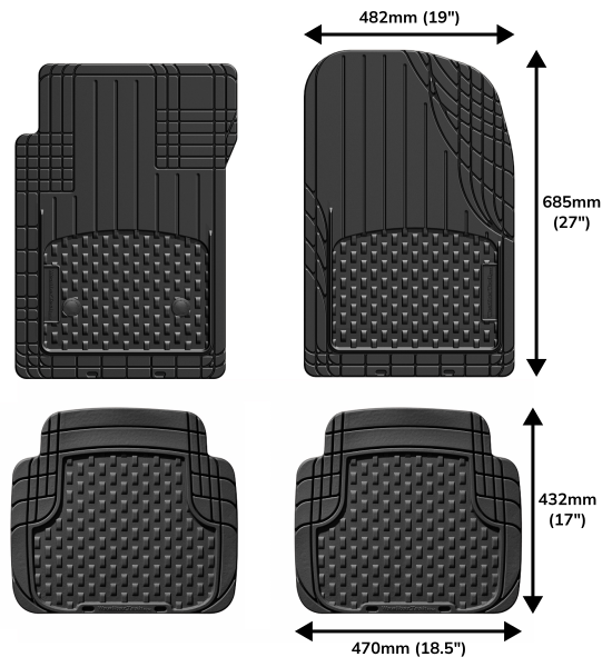 WeatherTech Trim-to-Fit Floor Mat set (4 piece) dimensions