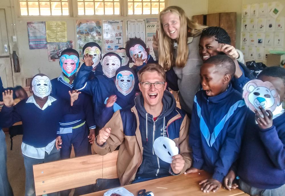 Volunteers teaching children in local schools in South Africa