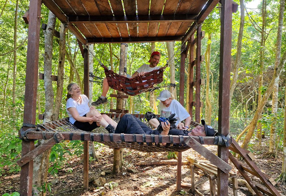 Volunteers making hammocks at Samboja Lestari